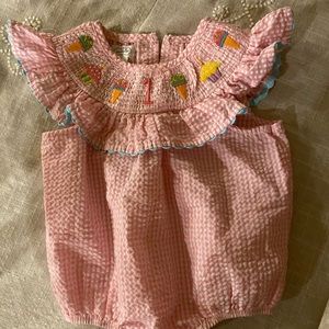 Babygirl 1st Birthday smocked bubble  12-18 months